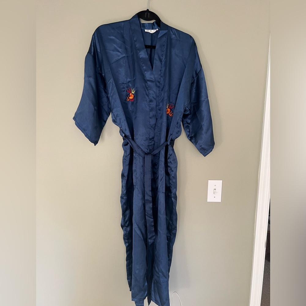 FANG Midnight Blue long Satin Robe